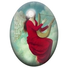Cabochon en Verre Illustré Ange à la Harpe en Robe Rouge 13x18, 18x25 ou 30x40mm pour la création de bijoux fantaisie - DIY