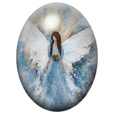 Cabochon en Verre Illustré Ange en Robe Bleue aux Grandes Ailes 13x18, 18x25 ou 30x40mm pour la création de bijoux fantaisie - D