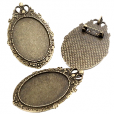 Support Broche Bronze Ornementé pour Cabochon Ovale 30x40mm pour la Création de Bijoux Fantaisie – DIY