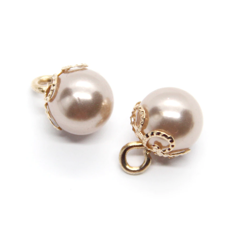2 Breloques Perles Taupe 10mm Métal Doré