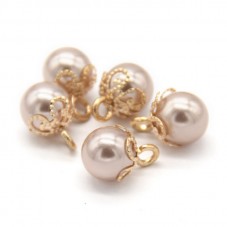 2 Breloques Perle Couleur Taupe 10mm Métal Doré