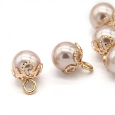 2 Breloques Perle Couleur Taupe 10mm Métal Doré