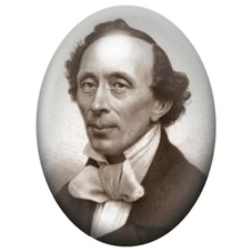 Cabochon en Verre Illustré Hans Christian Andersen Portrait au Nœud Blanc 13x18, 18x25 ou 30x40mm pour la création de bijoux fan