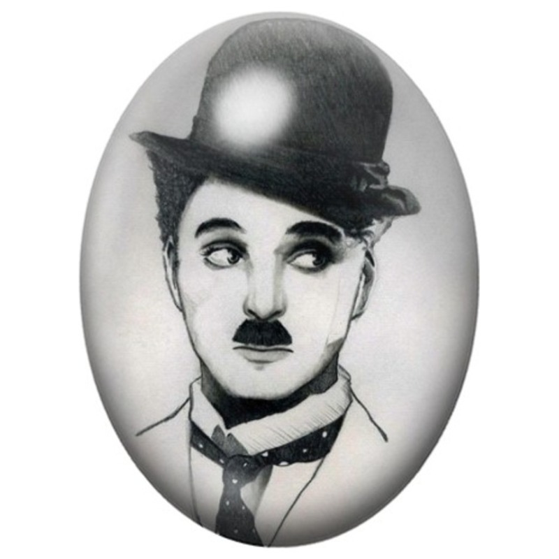 Cabochon en Verre Illustré Charlie Chaplin au Chapeau Melon 13x18, 18x25 ou 30x40mm