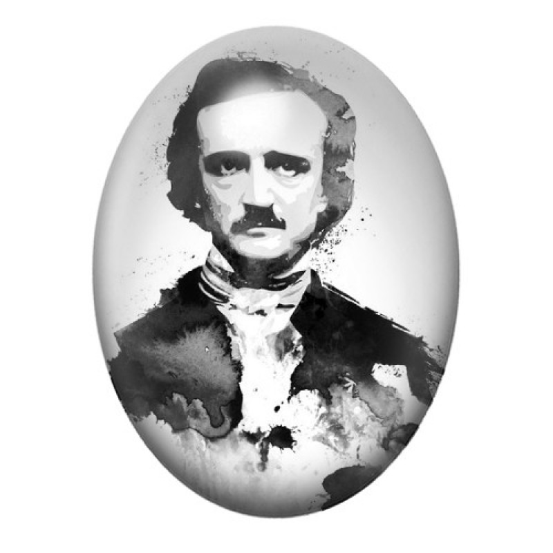 Cabochon en Verre Illustré Edgar Allan Poe Écrivain 13x18, 18x25 ou 30x40mm