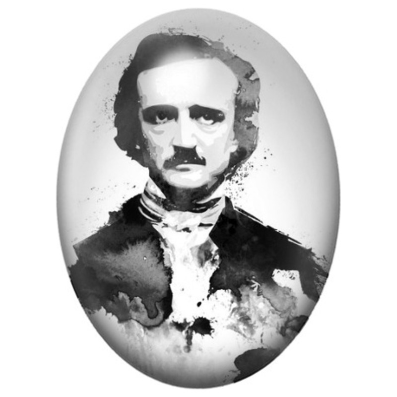 Cabochon en Verre Illustré Edgar Allan Poe Portrait Graphique 13x18, 18x25 ou 30x40mm