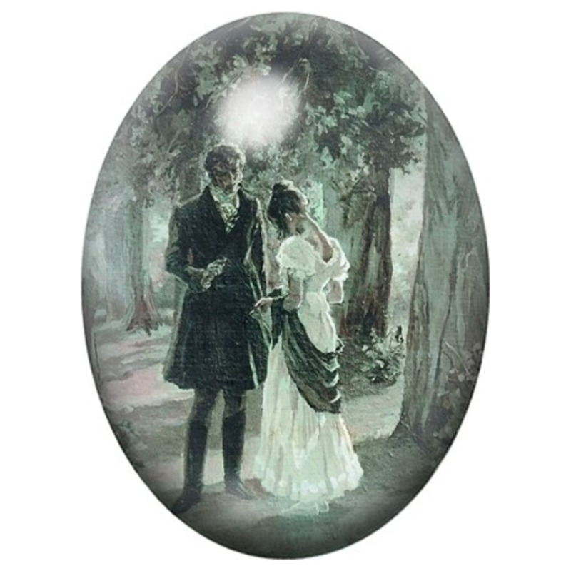 Cabochon en Verre Illustré Jane Austen Raison et Sentiments en Forêt 13x18, 18x25 ou 30x40mm