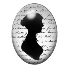 Cabochon en Verre Illustré Jane Austen Silhouette sur Manuscrit 13x18, 18x25 ou 30x40mm pour la création de bijoux fantaisie - D