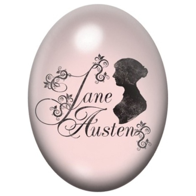Cabochon en Verre Illustré Jane Austen Silhouette et Signature 13x18, 18x25 ou 30x40mm