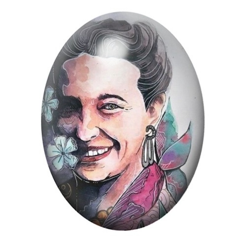 Cabochon en Verre Illustré Simone de Beauvoir 13x18, 18x25 ou 30x40mm