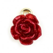 2 Breloques Fleur Rose Rouge en Émail Métal Doré 11x9mm Saint Valentin pour la Création de Bijoux Fantaisie - DIY