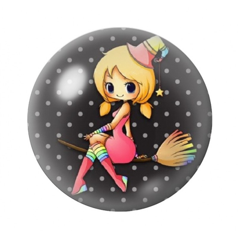 Cabochon en Verre Illustré Sorcière Halloween 12 à 25mm