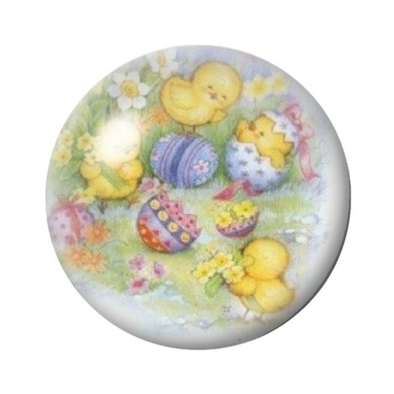 Cabochon en Verre Illustré Poussins Pâques 12 à 25mm