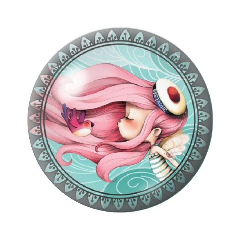 Cabochon en Verre Illustré Petite Fille Mer 12 à 25mm