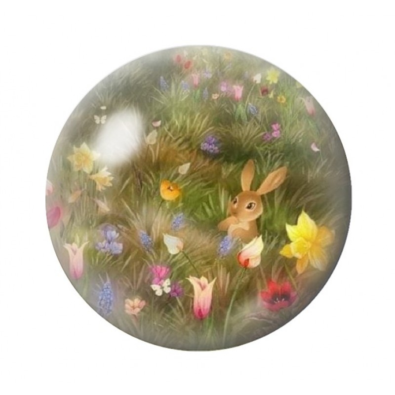 Cabochon en Verre Illustré Lapin Pâques 12 à 25mm