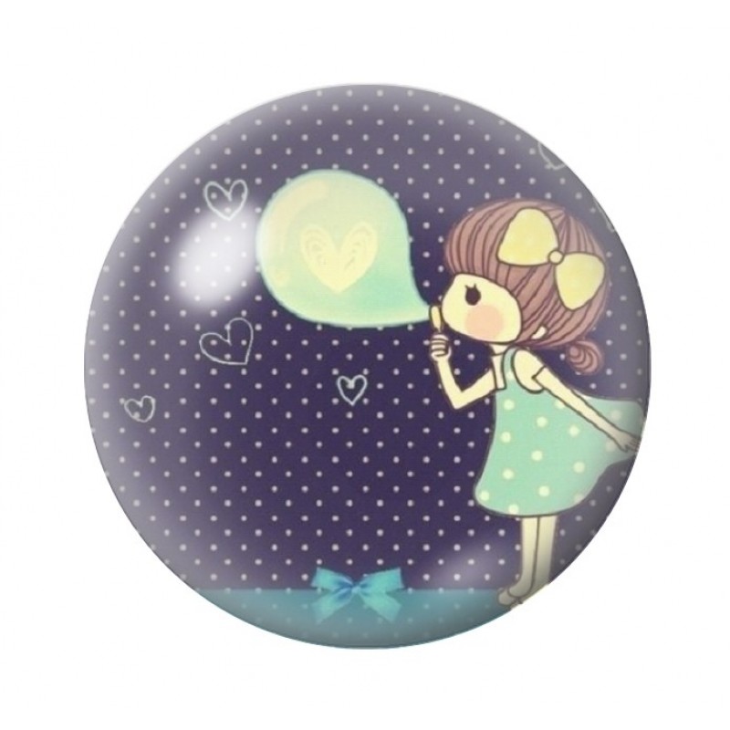Cabochon en Verre Illustré Petite Fille Bulle 12 à 25mm
