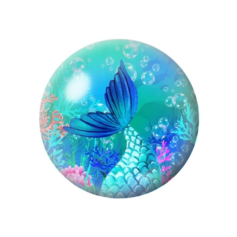 Cabochon en Verre Illustré Queue de Sirène 12 à 25mm