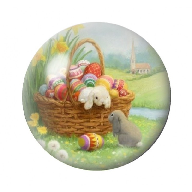 Cabochon en Verre Illustré Lapin Poussin Pâques 12 à 25mm