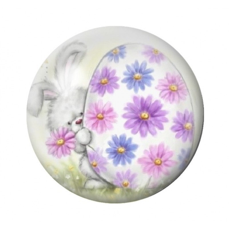 Cabochon en Verre Illustré Lapin Pâques 12 à 25mm