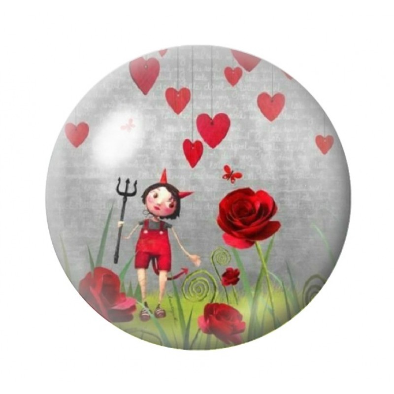 Cabochon en Verre Illustré Petit Diable Coeurs 12 à 25mm