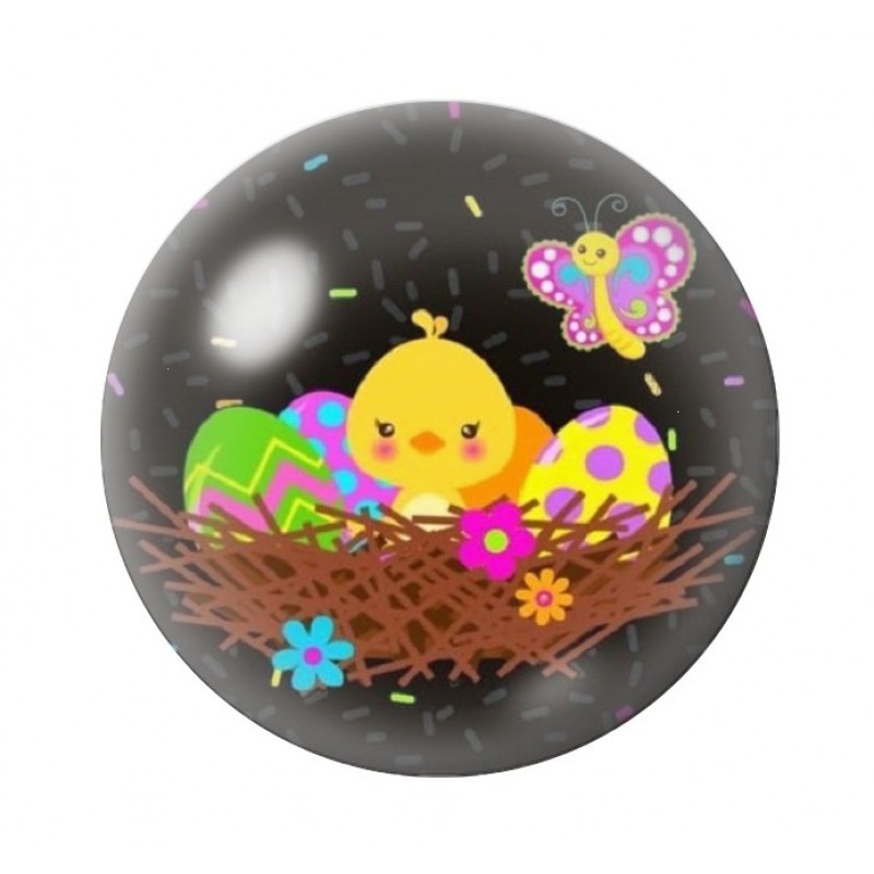 Cabochon en Verre Illustré Poussin Pâques 12 à 25mm