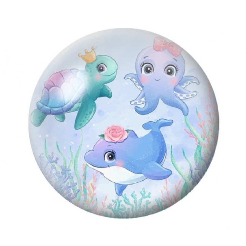 Cabochon en Verre Illustré Dauphin Tortue Mer 12 à 25mm