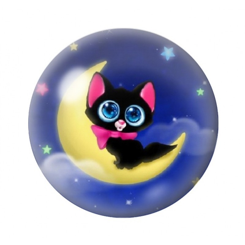 Cabochon en Verre Illustré Chat Lune 12 à 25mm