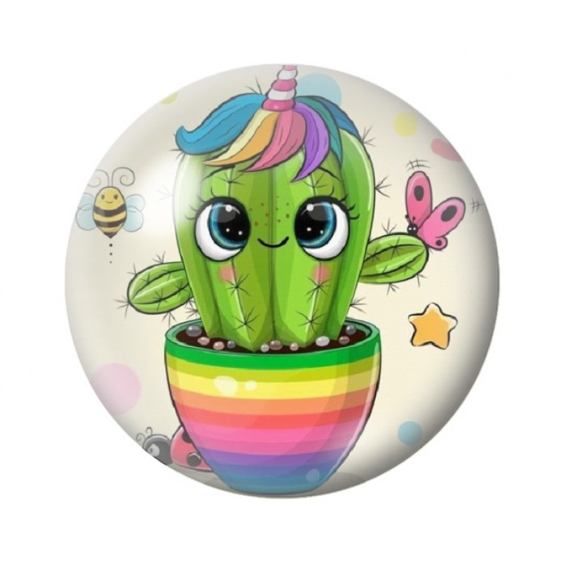 Cabochon en Verre Illustré Cactus Licorne 12 à 25mm