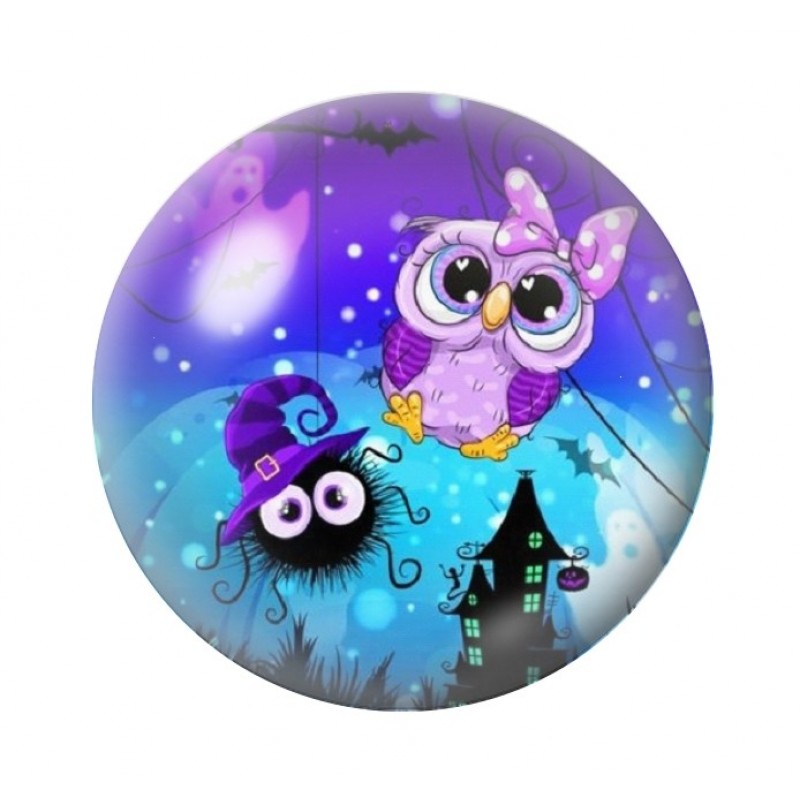 Cabochon en Verre Illustré Hibou Araignée Halloween 12 à 25mm