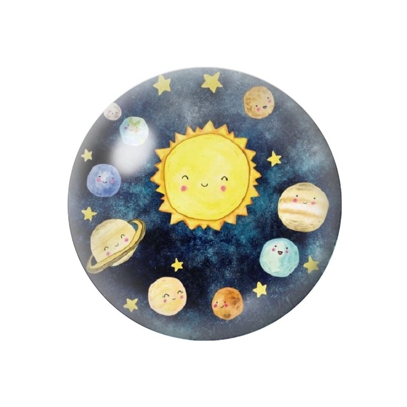 Cabochon en Verre Illustré Soleil planète 12 à 25mm