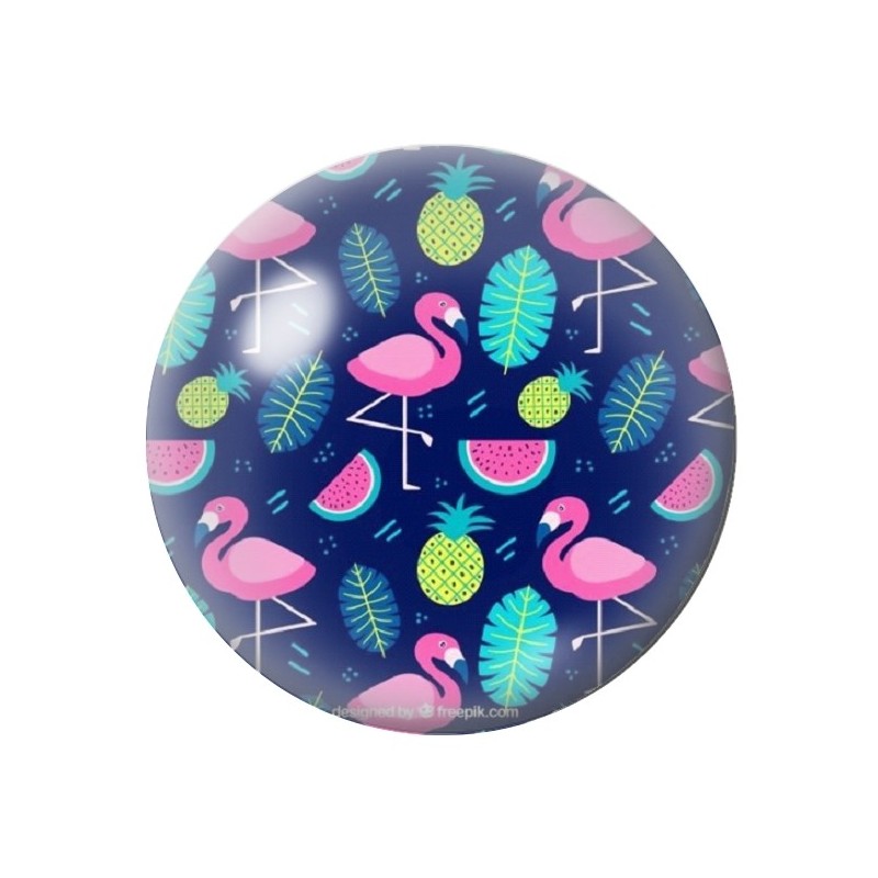 Cabochon en Verre Illustré Flamants Roses Pastèques 12 à 25mm
