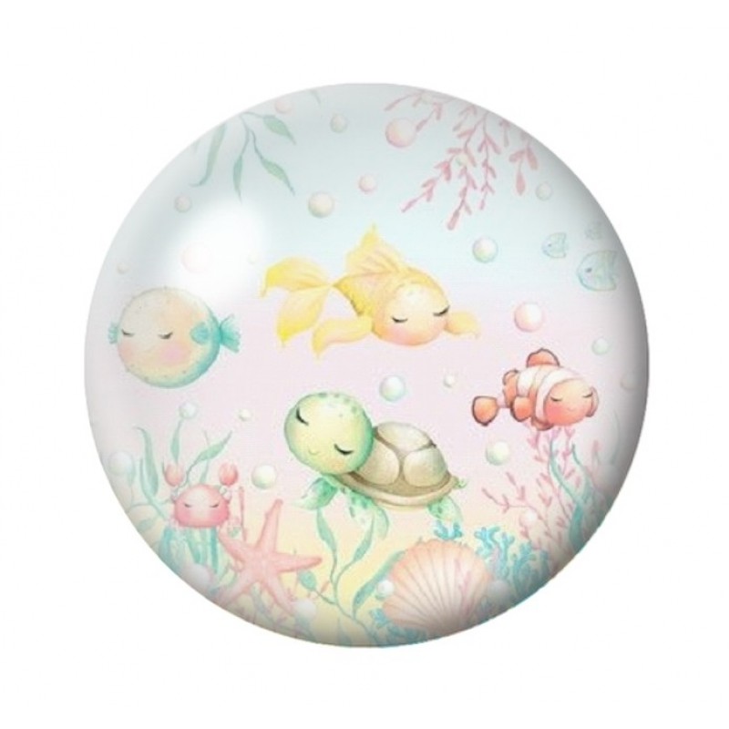 Cabochon en Verre Illustré Poissons Tortue Mer 12 à 25mm