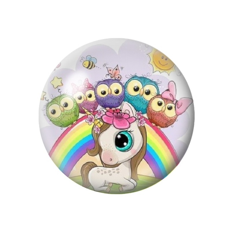 Cabochon en Verre Illustré Licorne Hiboux 12 à 25mm
