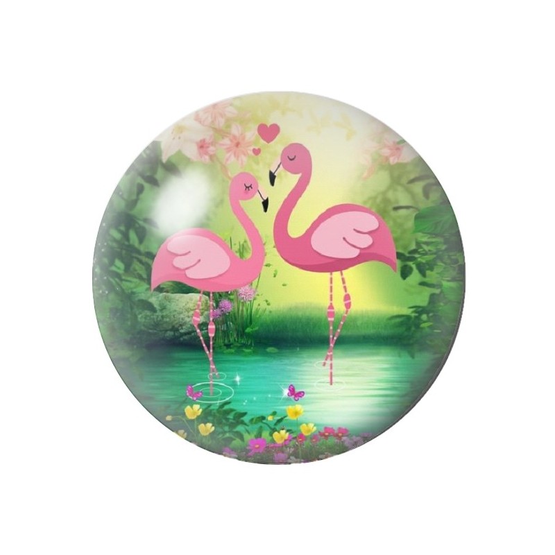 Cabochon en Verre Illustré Flamants Roses 12 à 25mm