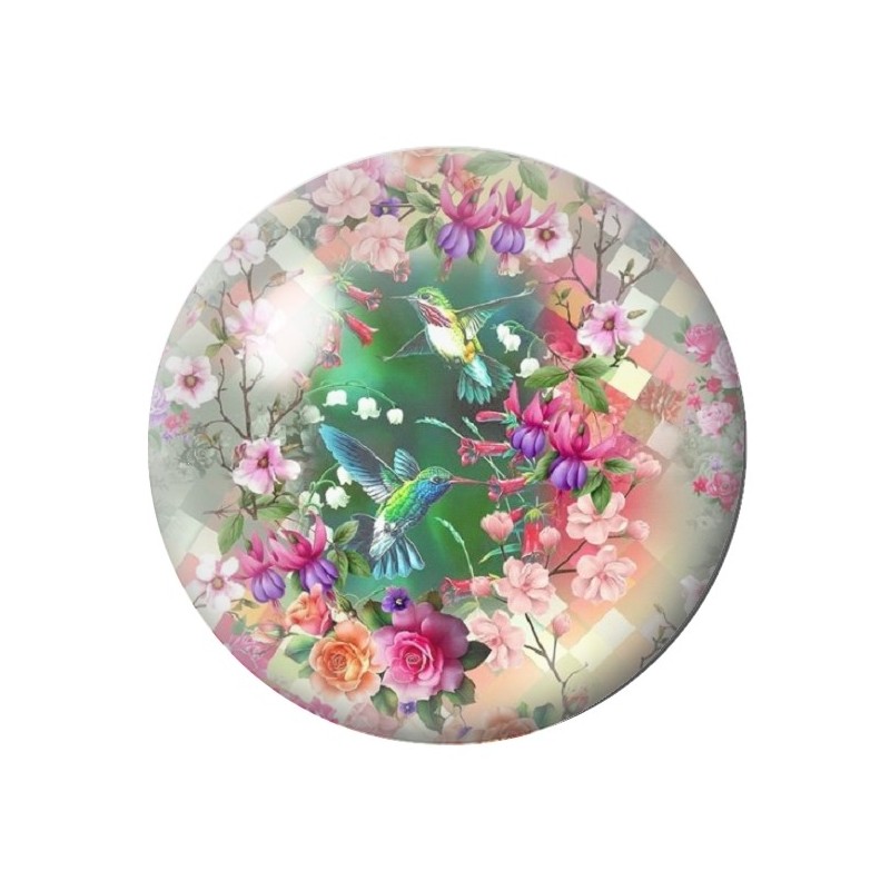 Cabochon en Verre Illustré Oiseaux Colibris 12 à 25mm