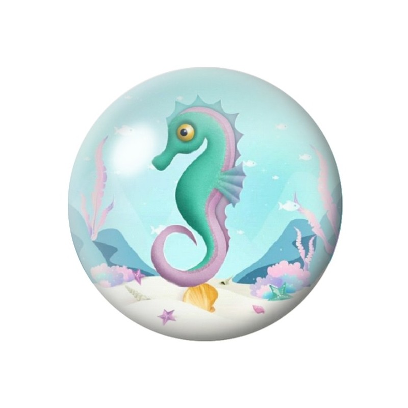 Cabochon en Verre Illustré Hippocampe Mer 12 à 25mm