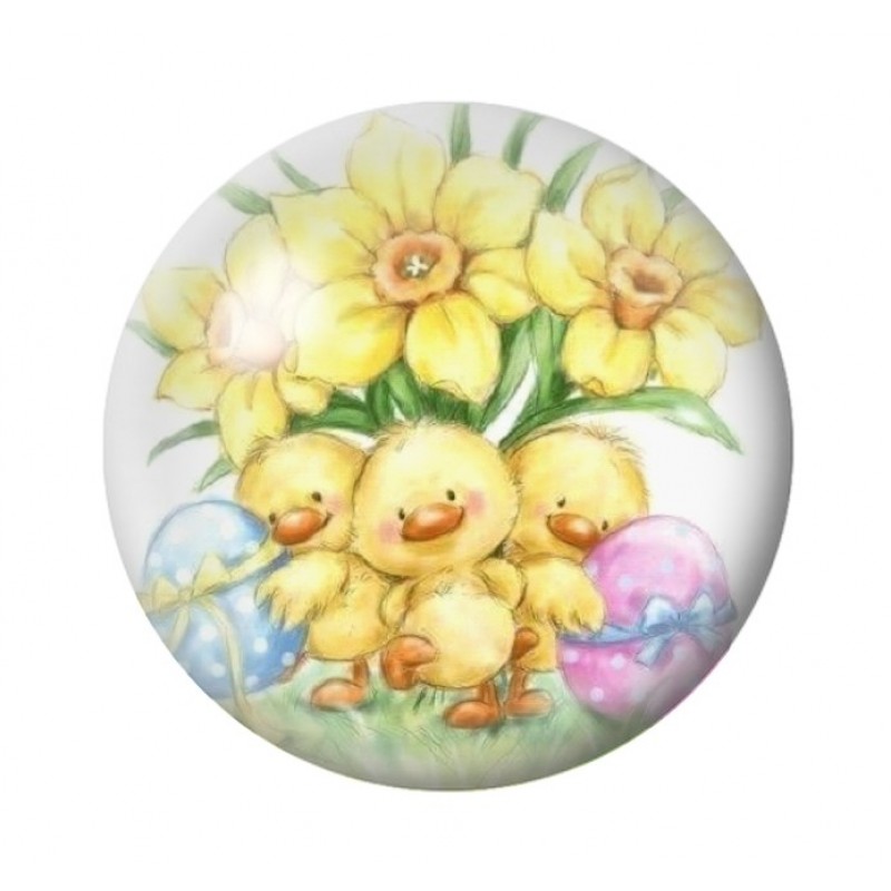 Cabochon en Verre Illustré Poussins Pâques 12 à 25mm