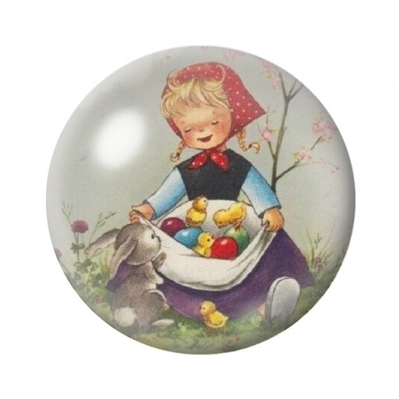 Cabochon en Verre Illustré Petite Fille Pâques 12 à 25mm