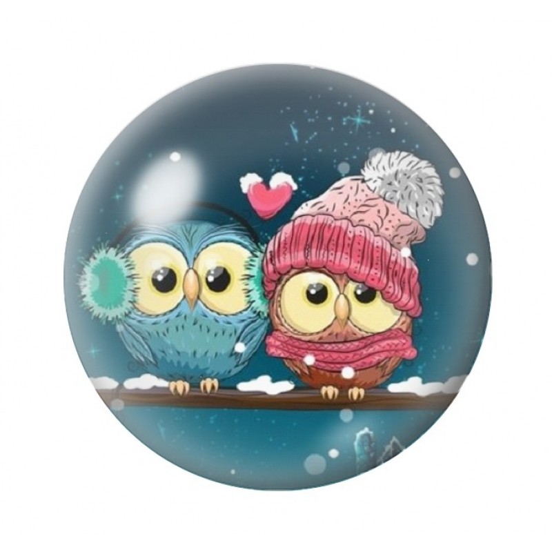 Cabochon en Verre Illustré Hiboux Noël 12 à 25mm