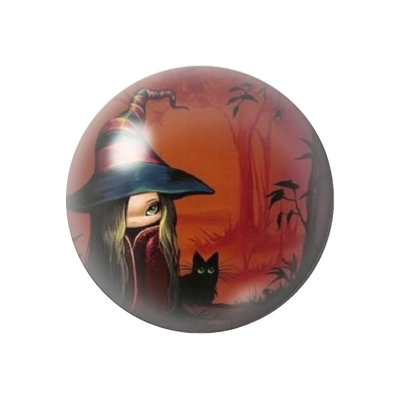 Cabochon en Verre Illustré Sorcière Halloween  12 à 25mm
