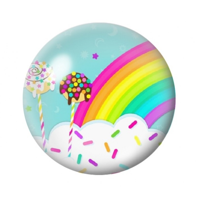 Cabochon en Verre Illustré Sucreries Arc-en-ciel 12 à 25mm
