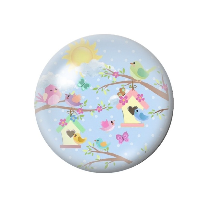 Cabochon en Verre Illustré Oiseaux 12 à 25mm