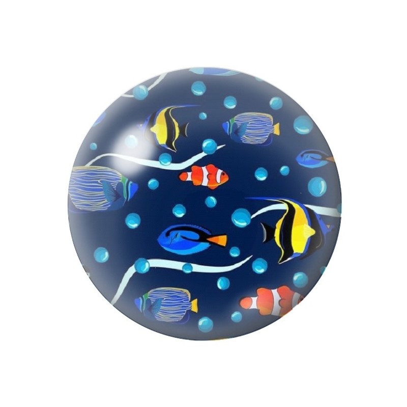 Cabochon en Verre Illustré Poissons Mer 12 à 25mm
