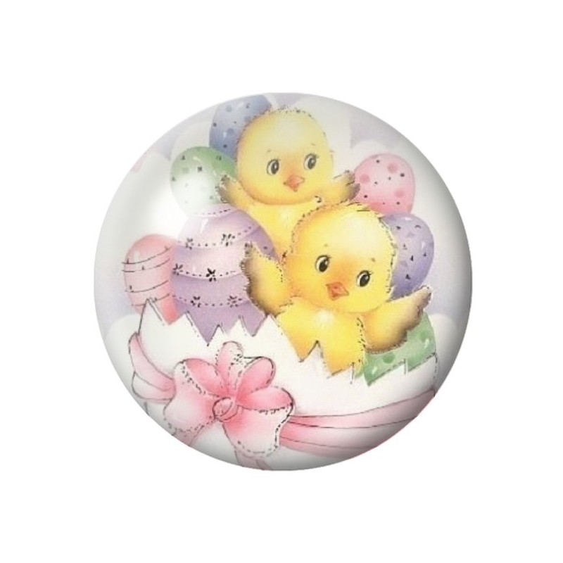 Cabochon en Verre Illustré Poussins Pâques 12 à 25mm