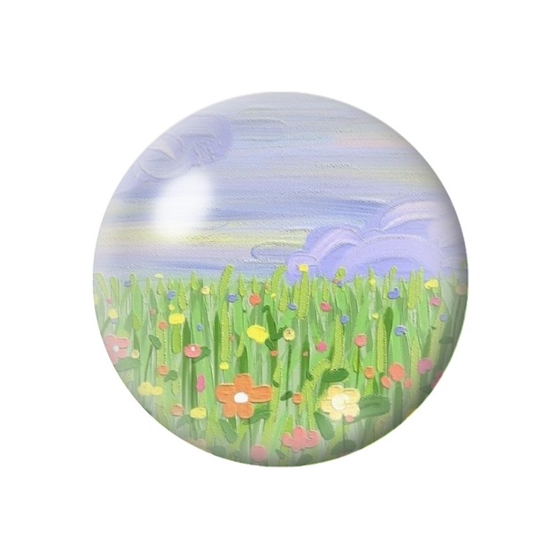 Cabochon en Verre Illustré Champs de Fleurs 12 à 25mm