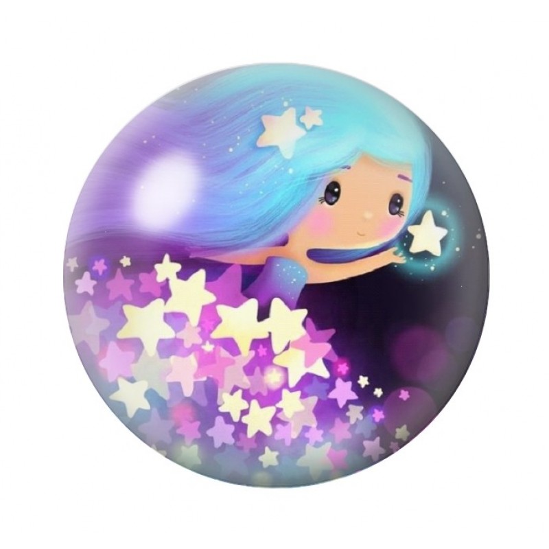 Cabochon en Verre Illustré Petite Fille Etoiles 12 à 25mm