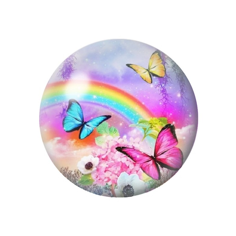 Cabochon en Verre Illustré Papillons Arc-en-ciel 12 à 25mm