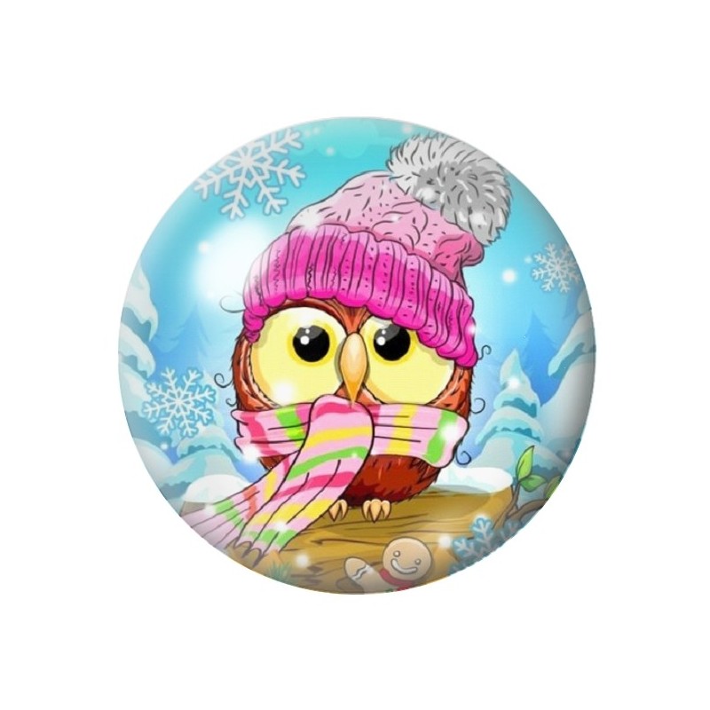 Cabochon en Verre Illustré Hibou Noël 12 à 25mm