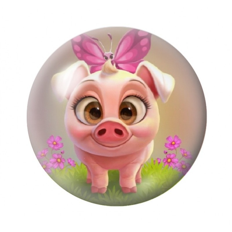 Cabochon en Verre Illustré Cochon 12 à 25mm
