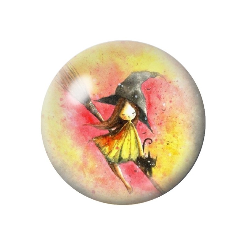Cabochon en Verre Illustré Sorcière Halloween 12 à 25mm